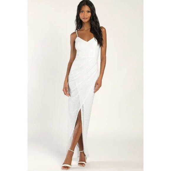 Lulus Dresses & Skirts - Lulus Women’s Forever Your Girl White Sequin Faux-Wrap Bodycon Maxi Dress Bridal